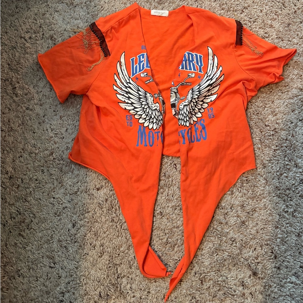 Orange Graphic Tie Crop